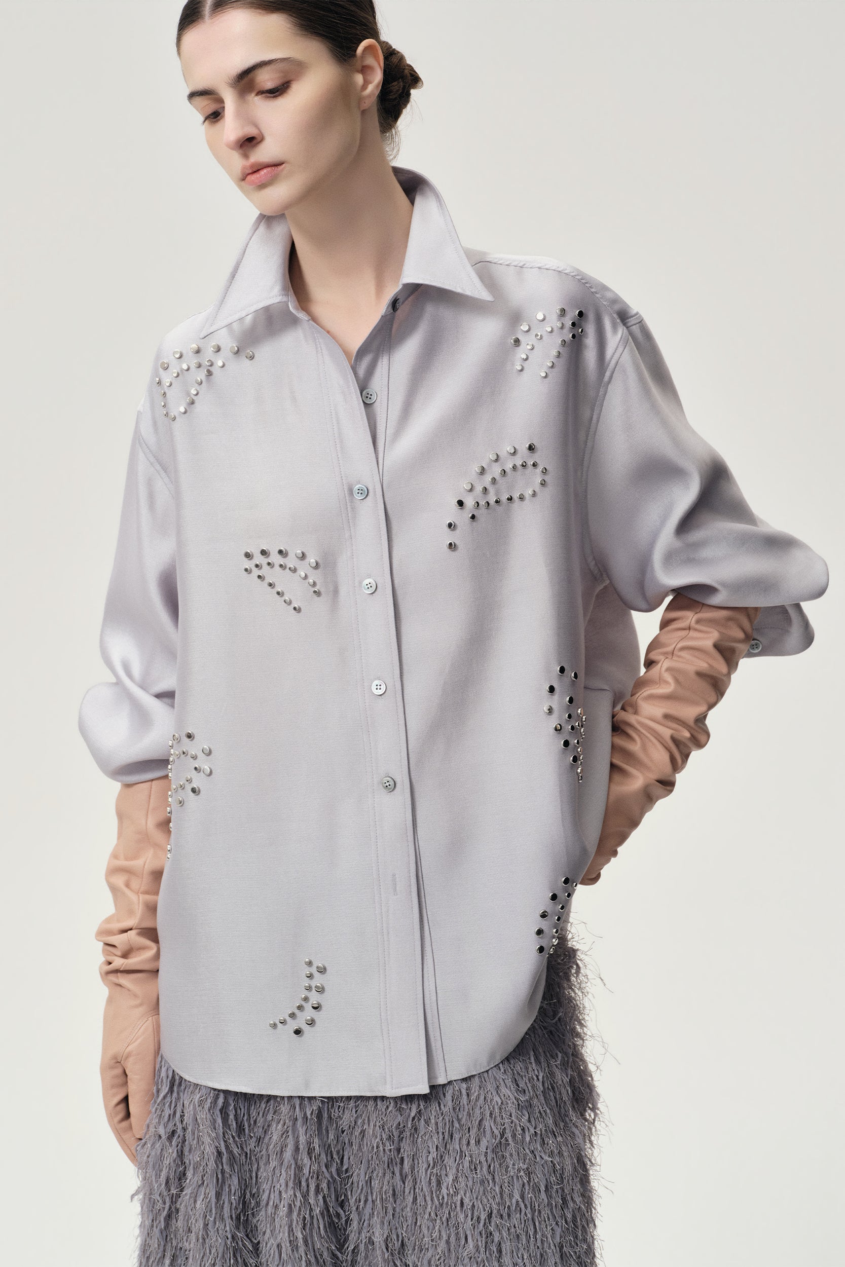 Stud-embellished Shirt Pale Grey