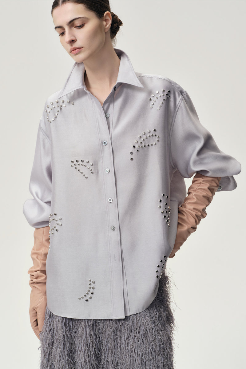 Stud-embellished Shirt Pale Grey