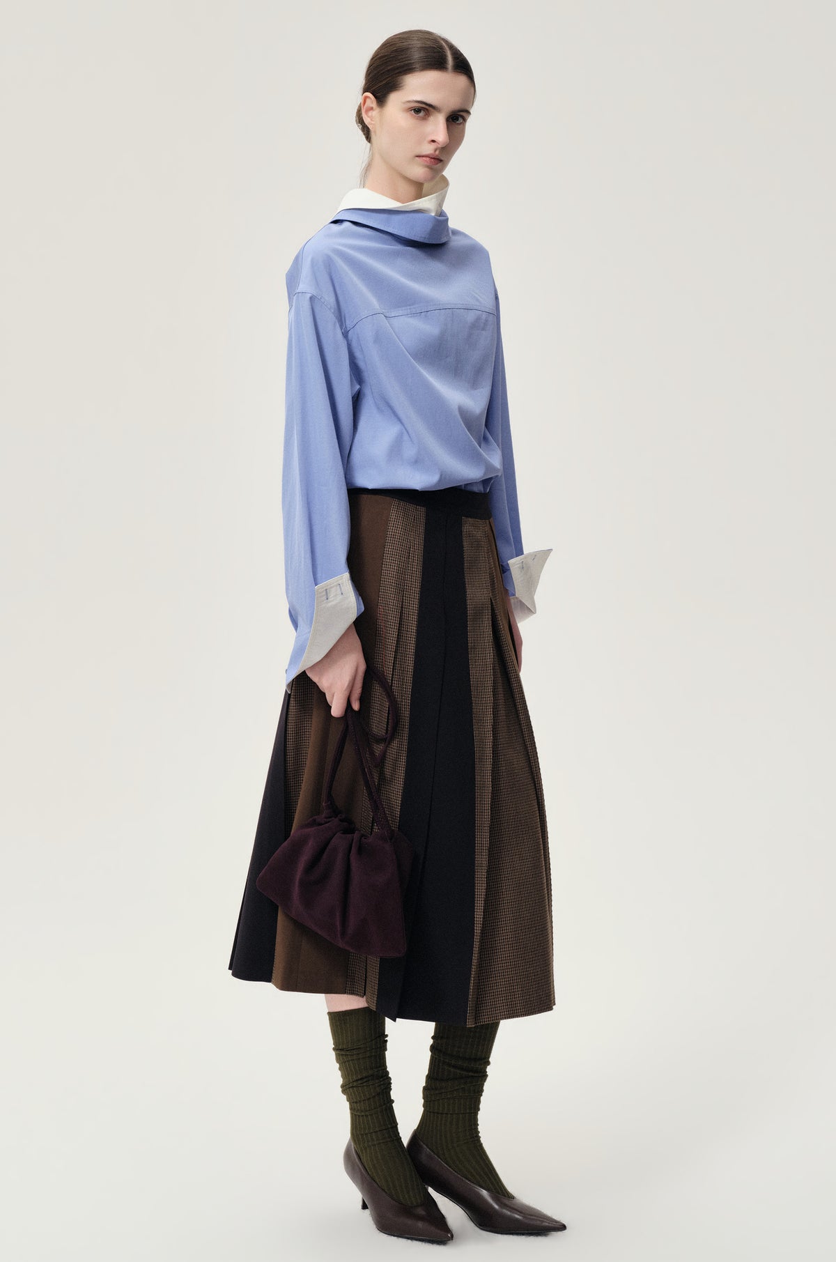 Double-layer Collar Shaped Shirt Sky Blue/White