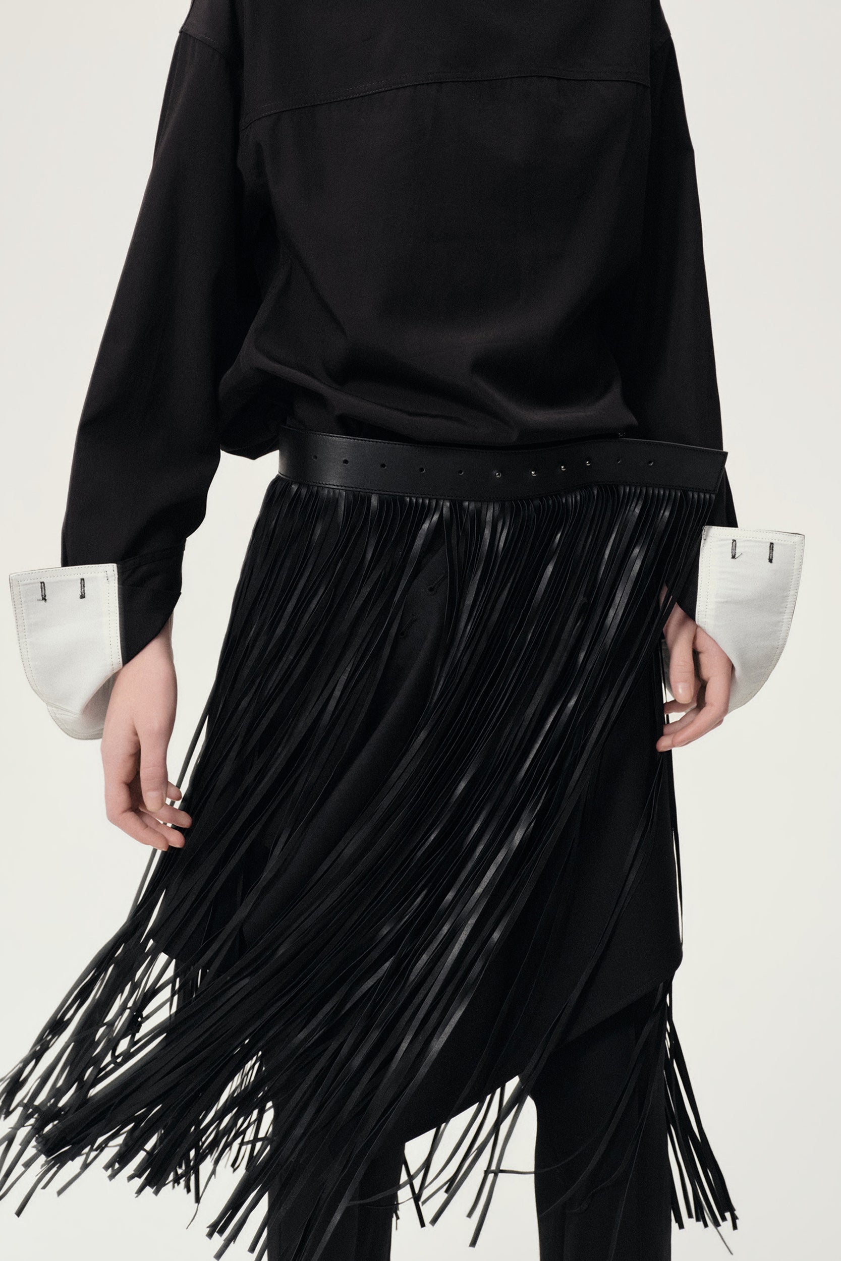 Fringed Leather Belt Black