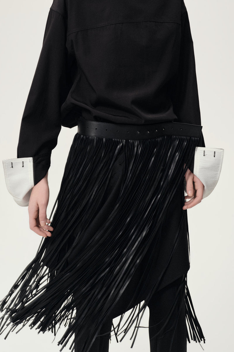 Fringed Leather Belt Black