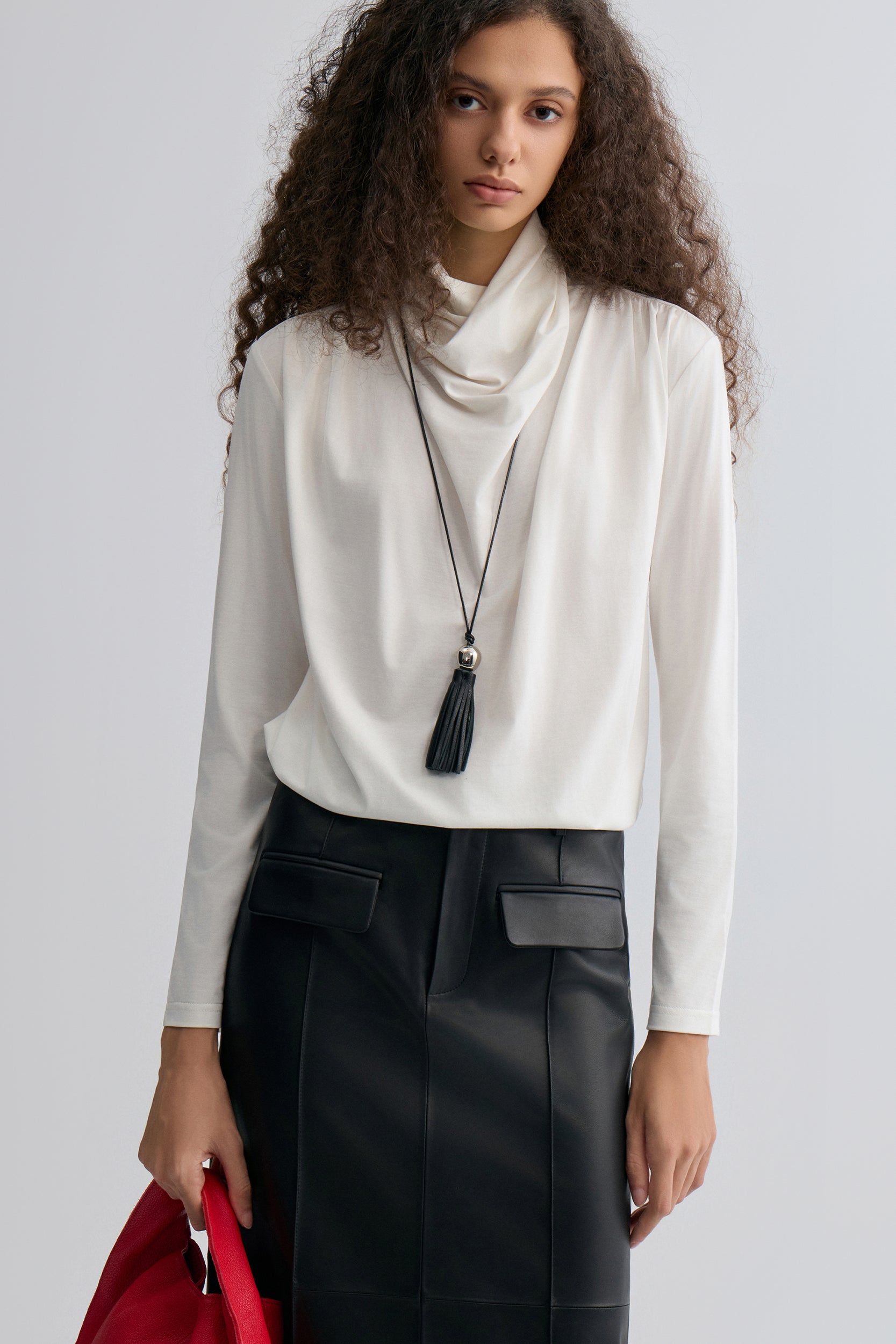 Cowl Jersey Top White