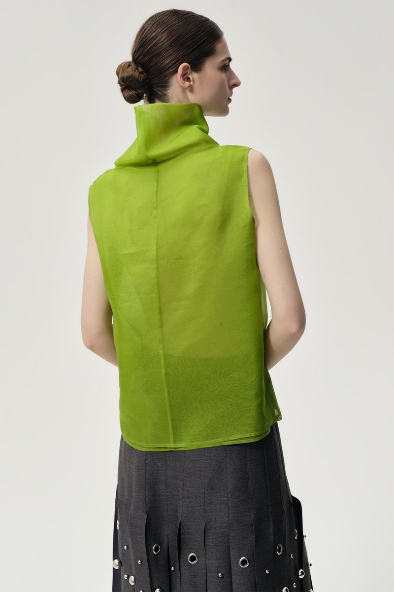 Silk Organza Turtleneck Top Ivy Green