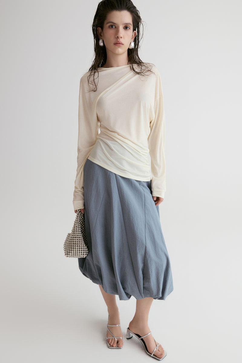 Luma Sheer Draped Top-Vanilla