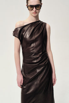 One-shoulder Draped Lambskin Dress Rum