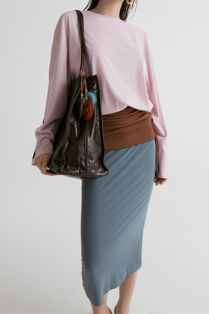 Rib Two-tone Skirt-Carbon Blue