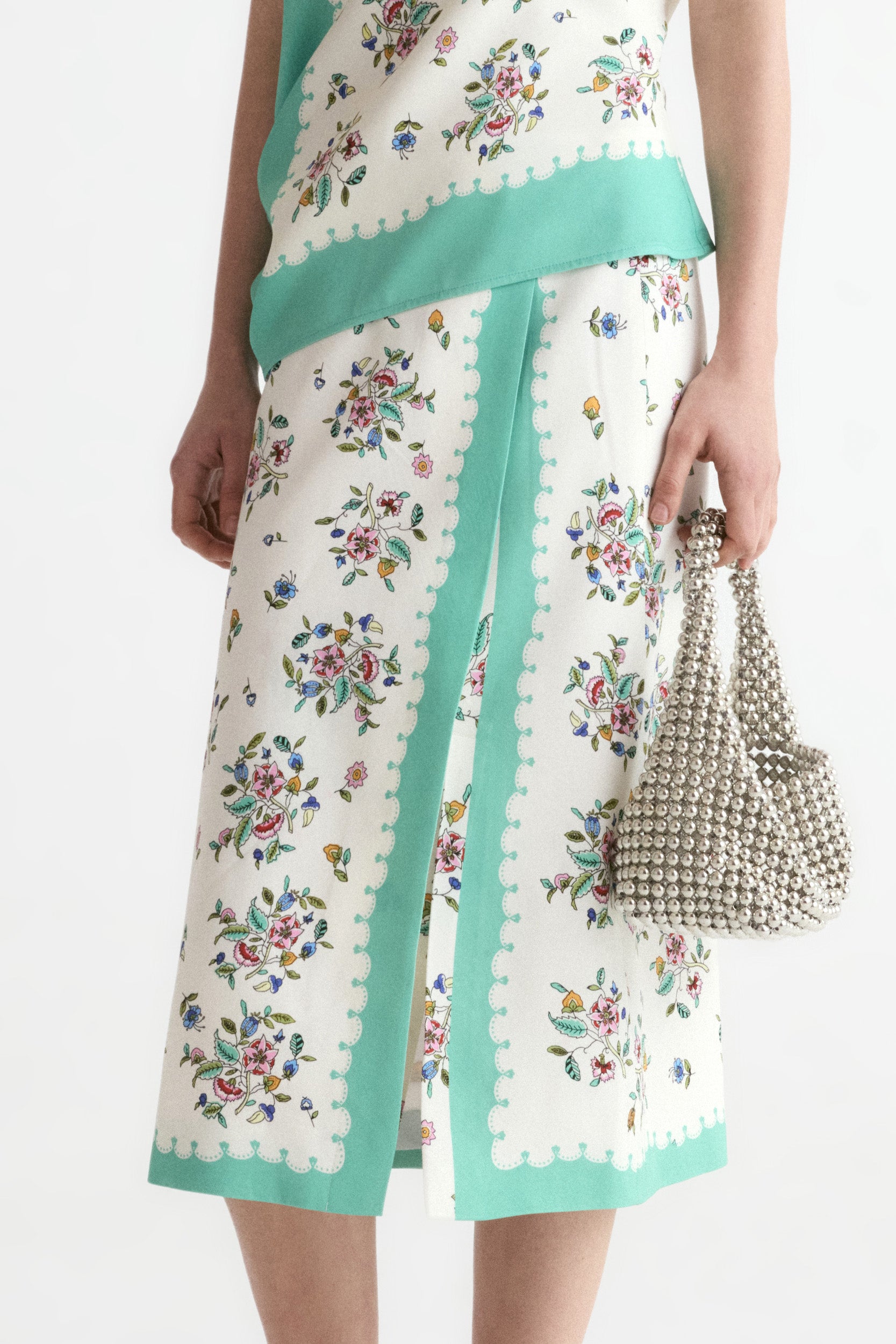 Scarf-print Front Slit Midi Skirt