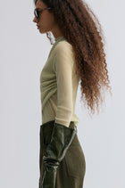 Velvet Mesh Asymmetric Draped Top Lime