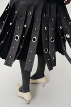 Studded Layered Pleat Skirt Grey Melange