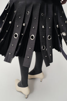 Studded Layered Pleat Skirt Grey Melange