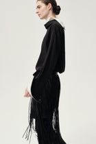 Double-layer Collar Shaped Shirt Black/White