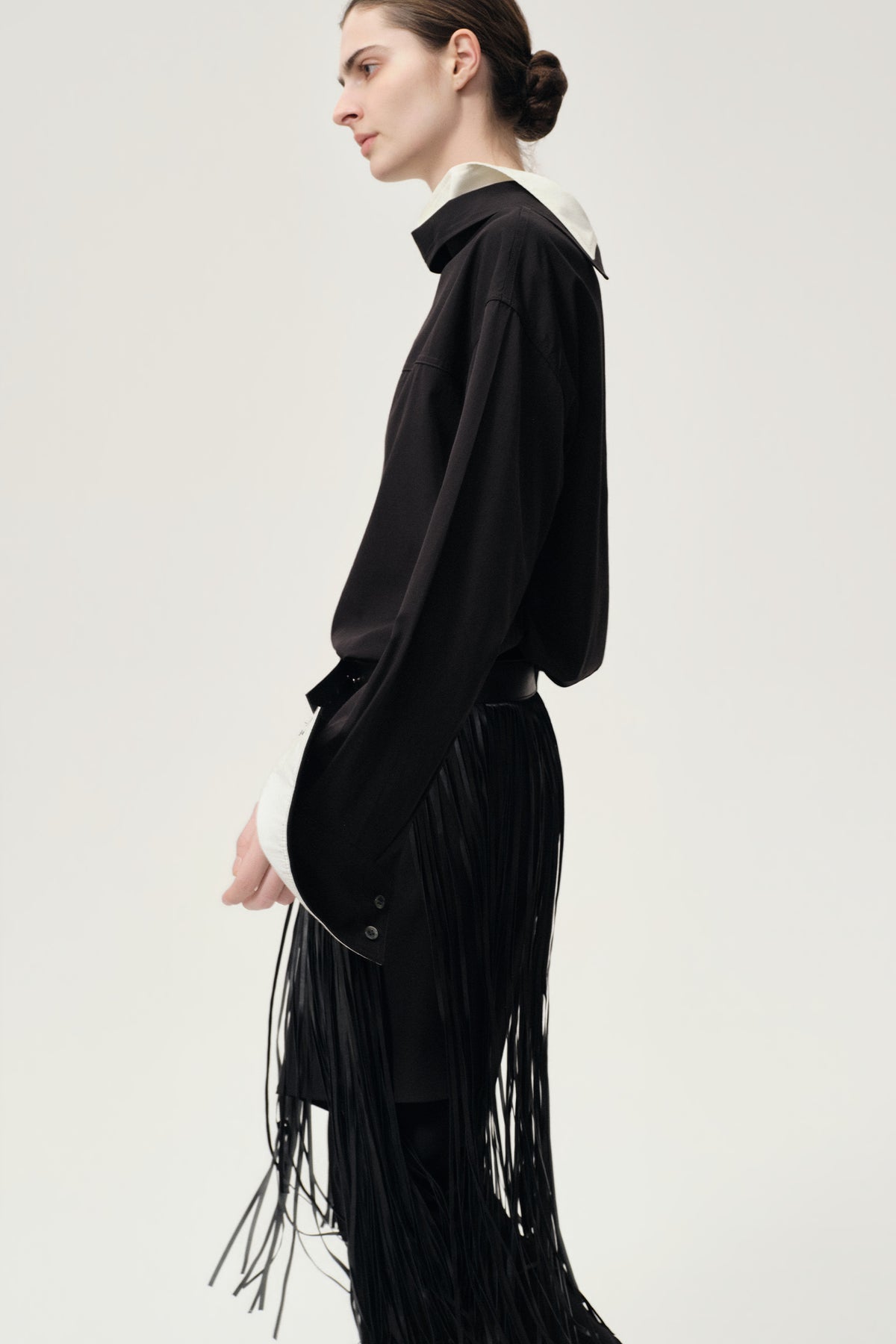 Double-layer Collar Shaped Shirt Black/White