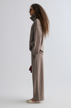 Boxy High Neck Wool Sweater Taupe Melange