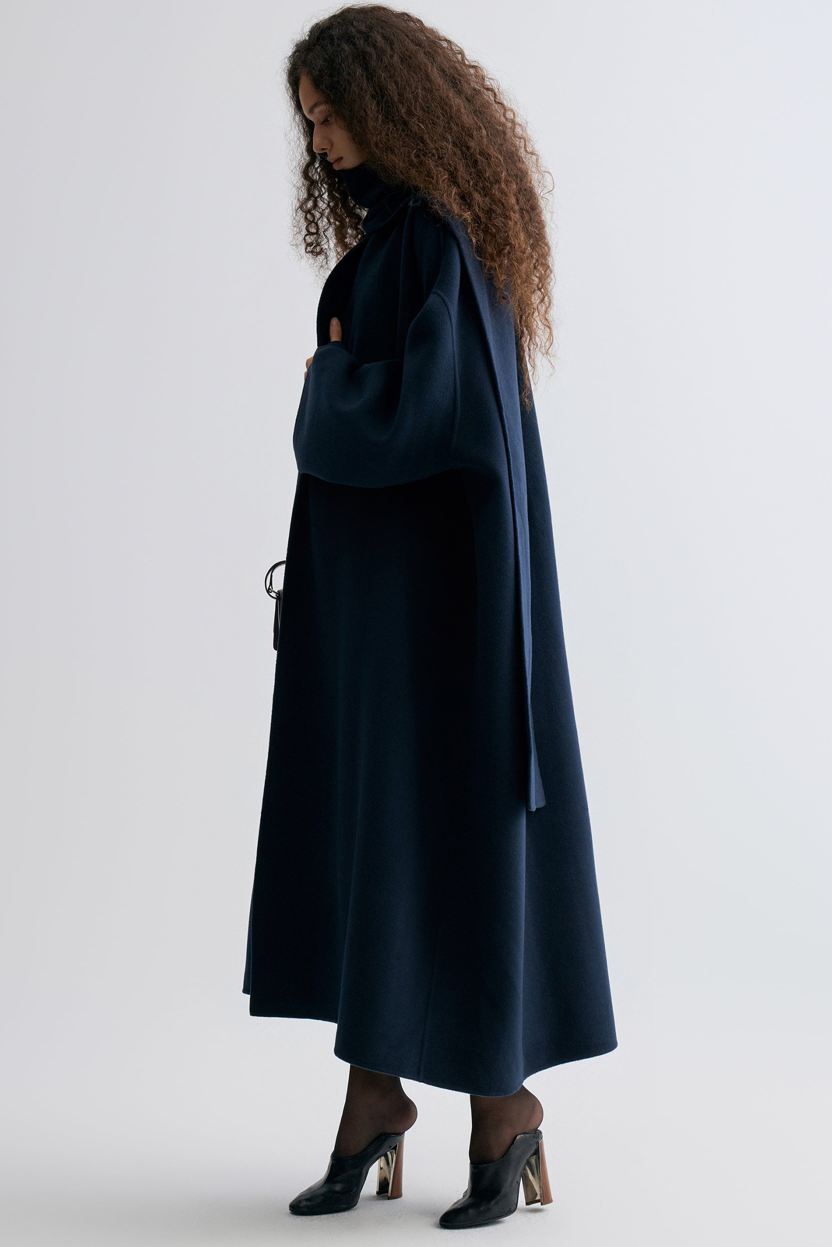 Oversized Double-faced Scarf Coat Navy