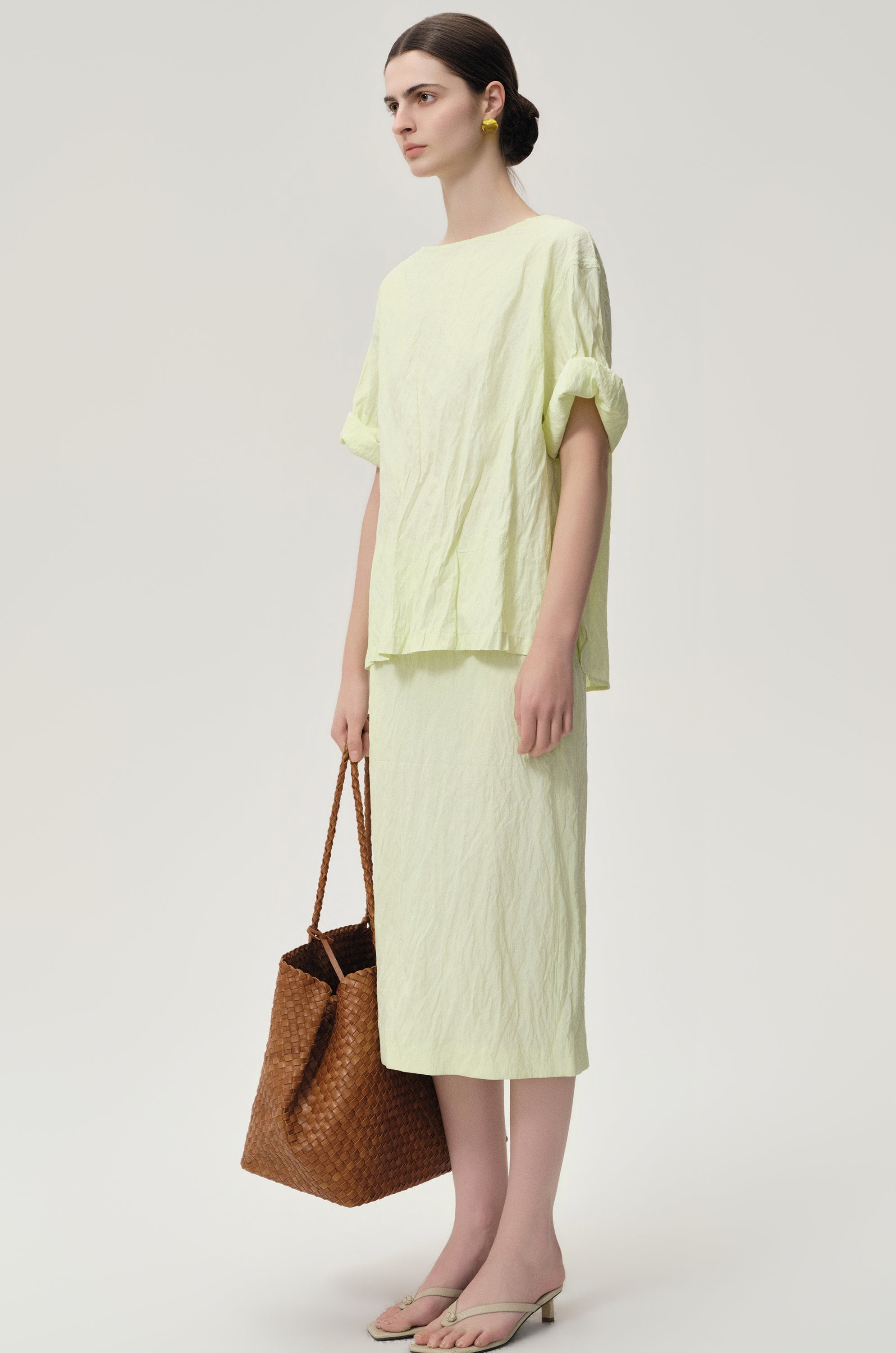 Crinkled Gauze Skirt Pale Lime
