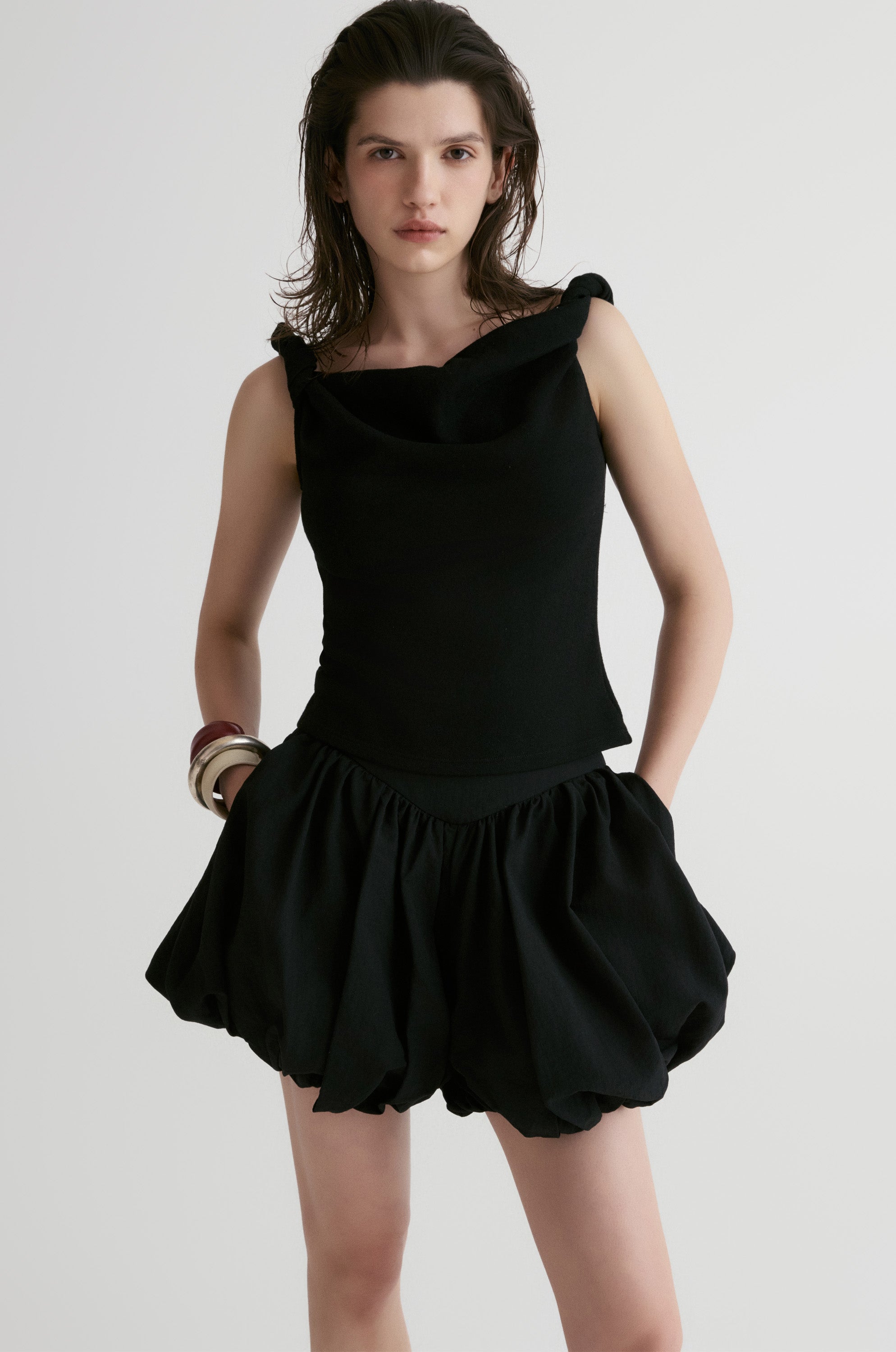 Dry Loop Terry Twisted Tank Top-Black