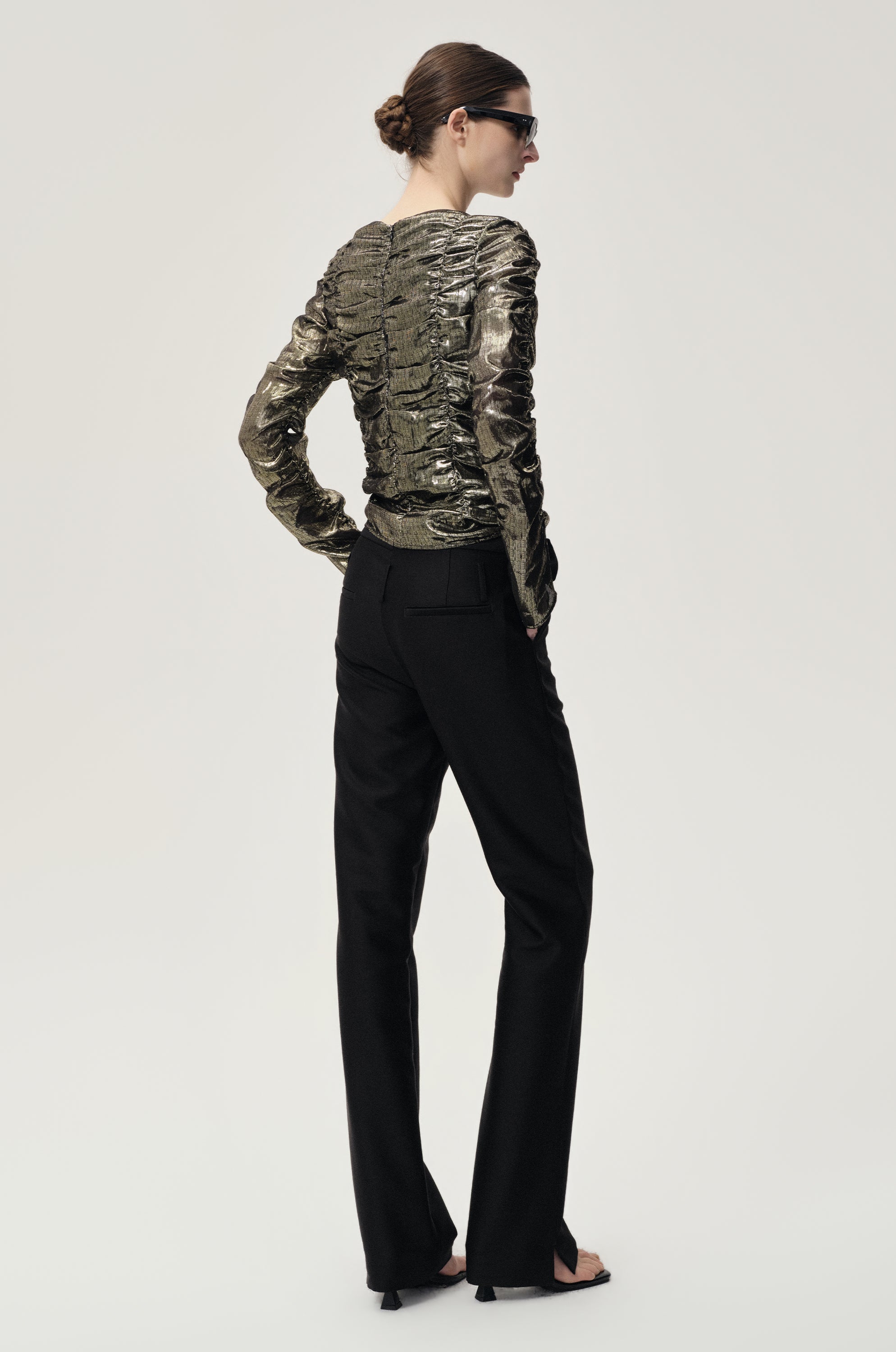 Cigarette Leg Trousers in Silk and Wool Black