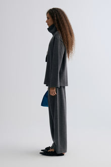 Boxy High Neck Wool Sweater Grey Melange