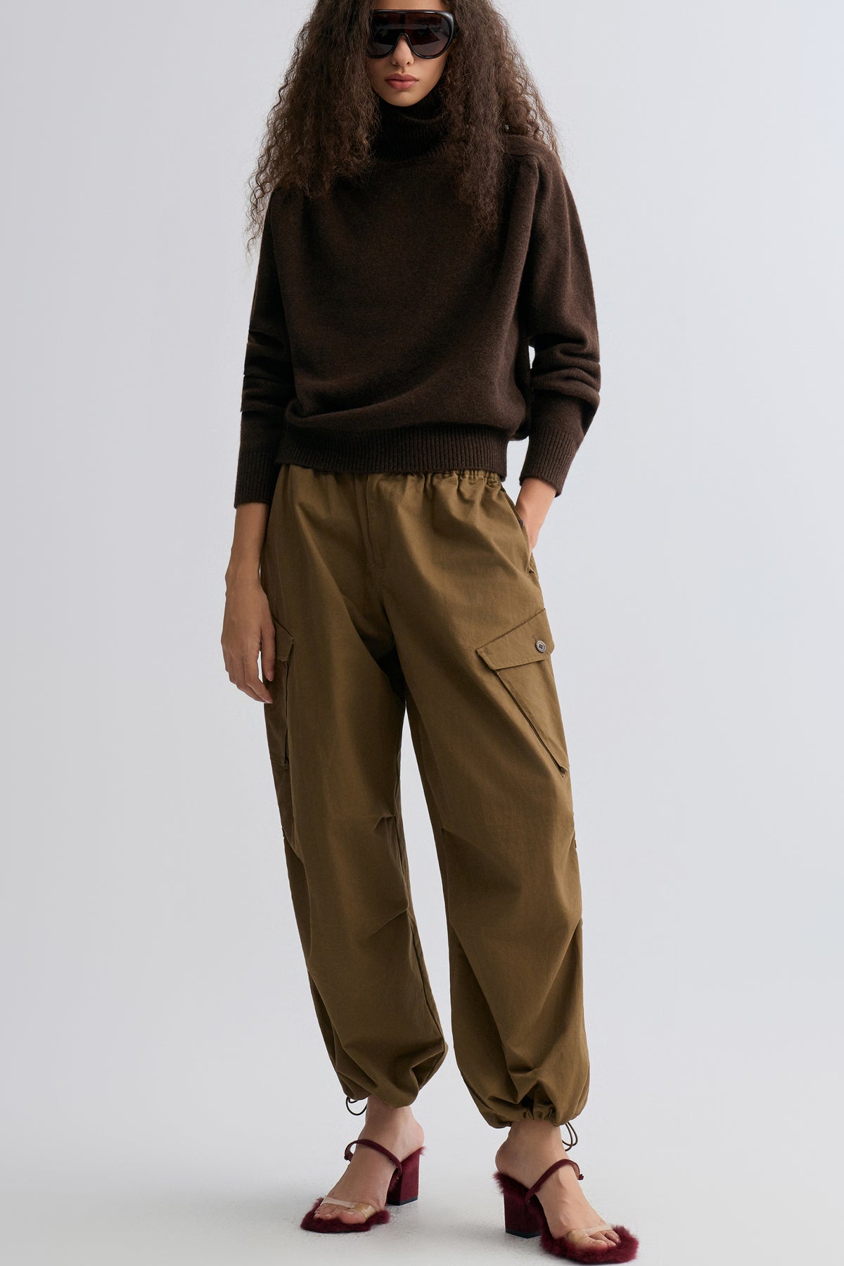 Washed Baggy Cargo Trousers Chocolate