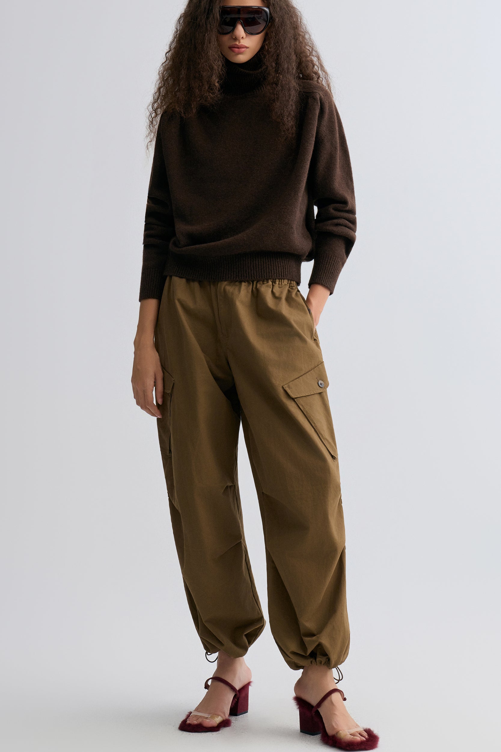 Washed Baggy Cargo Trousers Chocolate