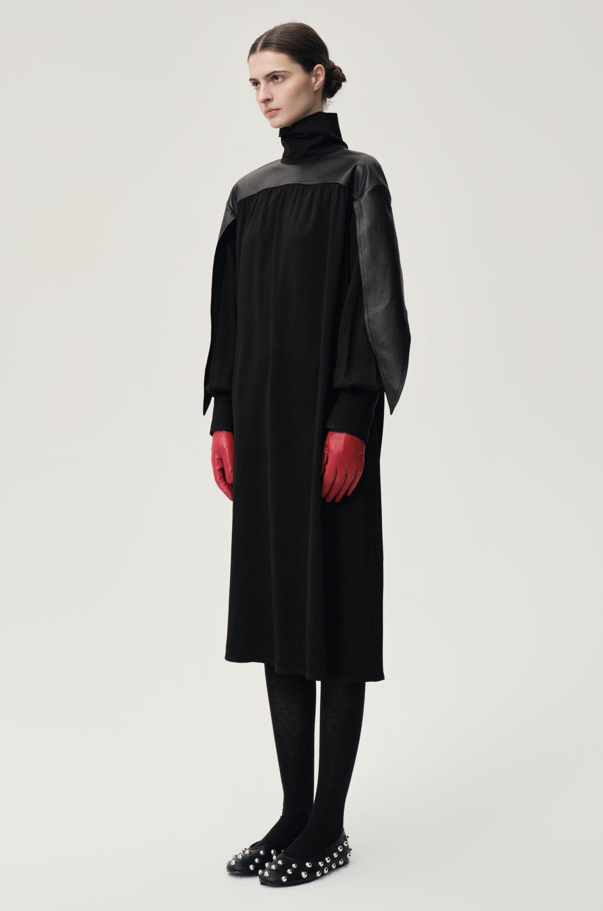 Leather Gathered Dress Black