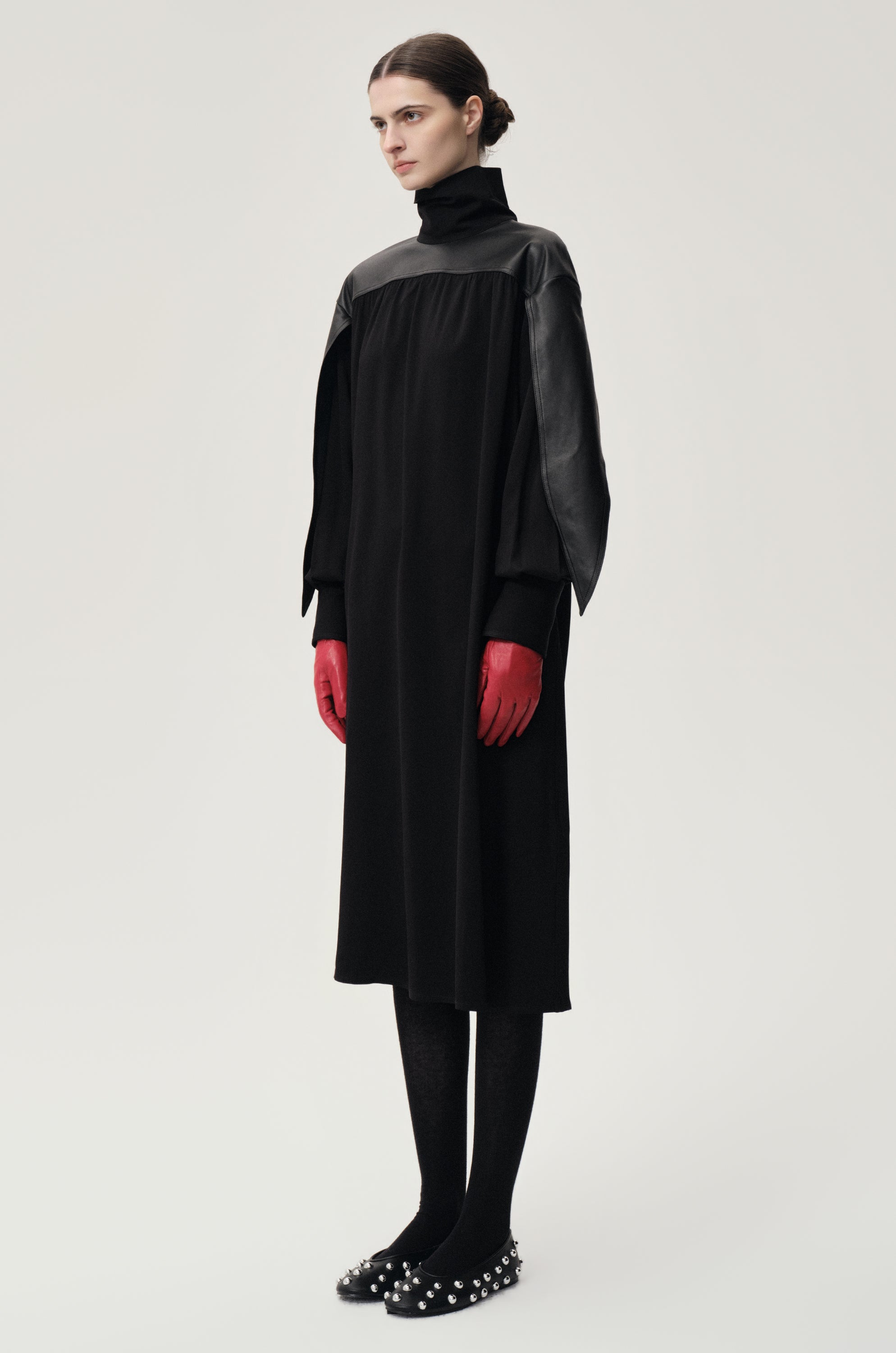 Leather Gathered Dress Black