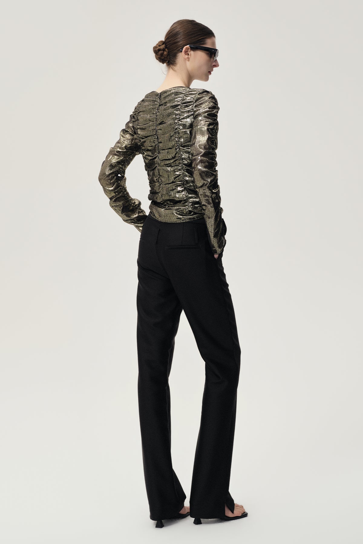 Cigarette Leg Trousers in Silk and Wool Black