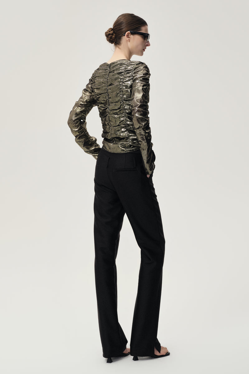 Cigarette Leg Trousers in Silk and Wool Black
