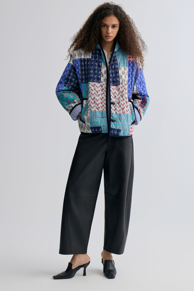 Patchwork Paisley Print Quilted Jacket Blue