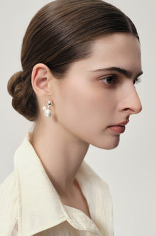 Reversible silver pearl hoop earrings