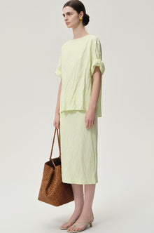 Crinkled Gauze Top Pale Lime