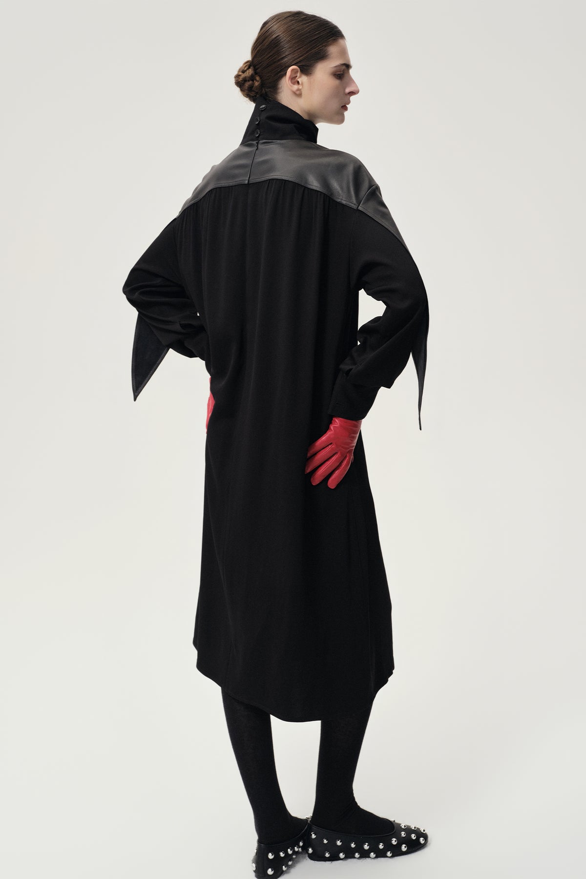 Leather Gathered Dress Black