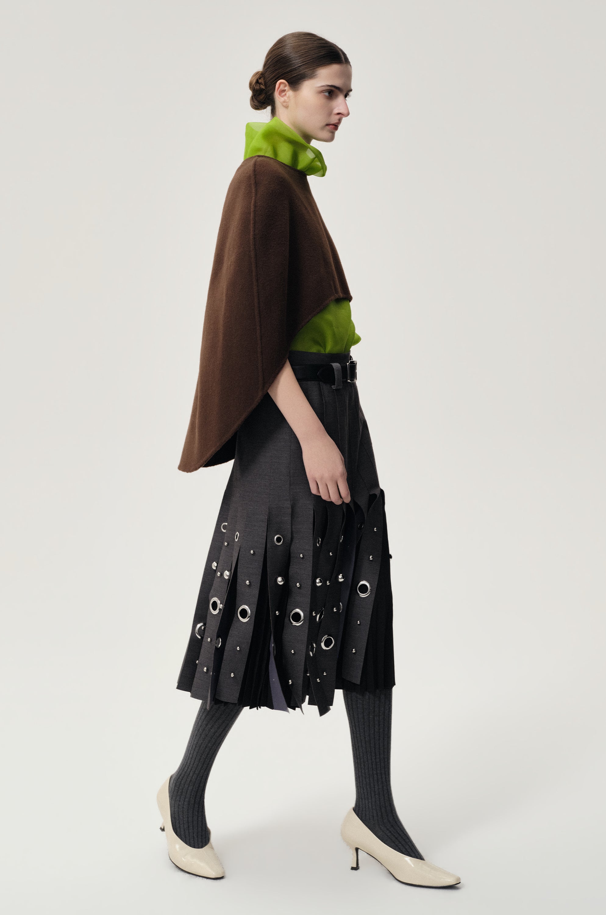 Opera Double-faced  Wool Cape Top Chocolate Brown