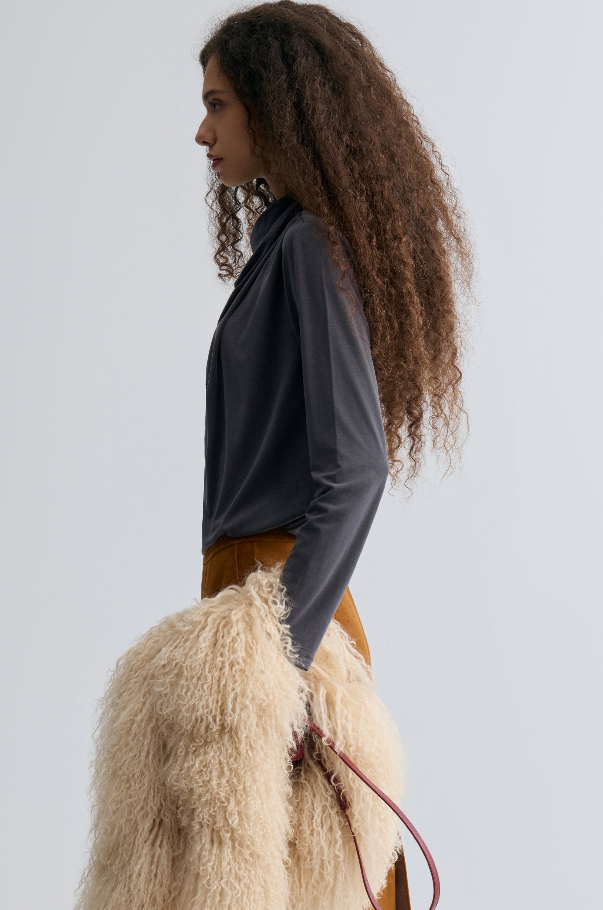 Cowl Jersey Top Heather Grey