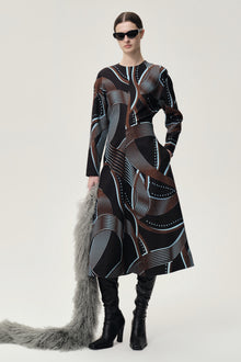 Printed Draped-waist Dress Multi