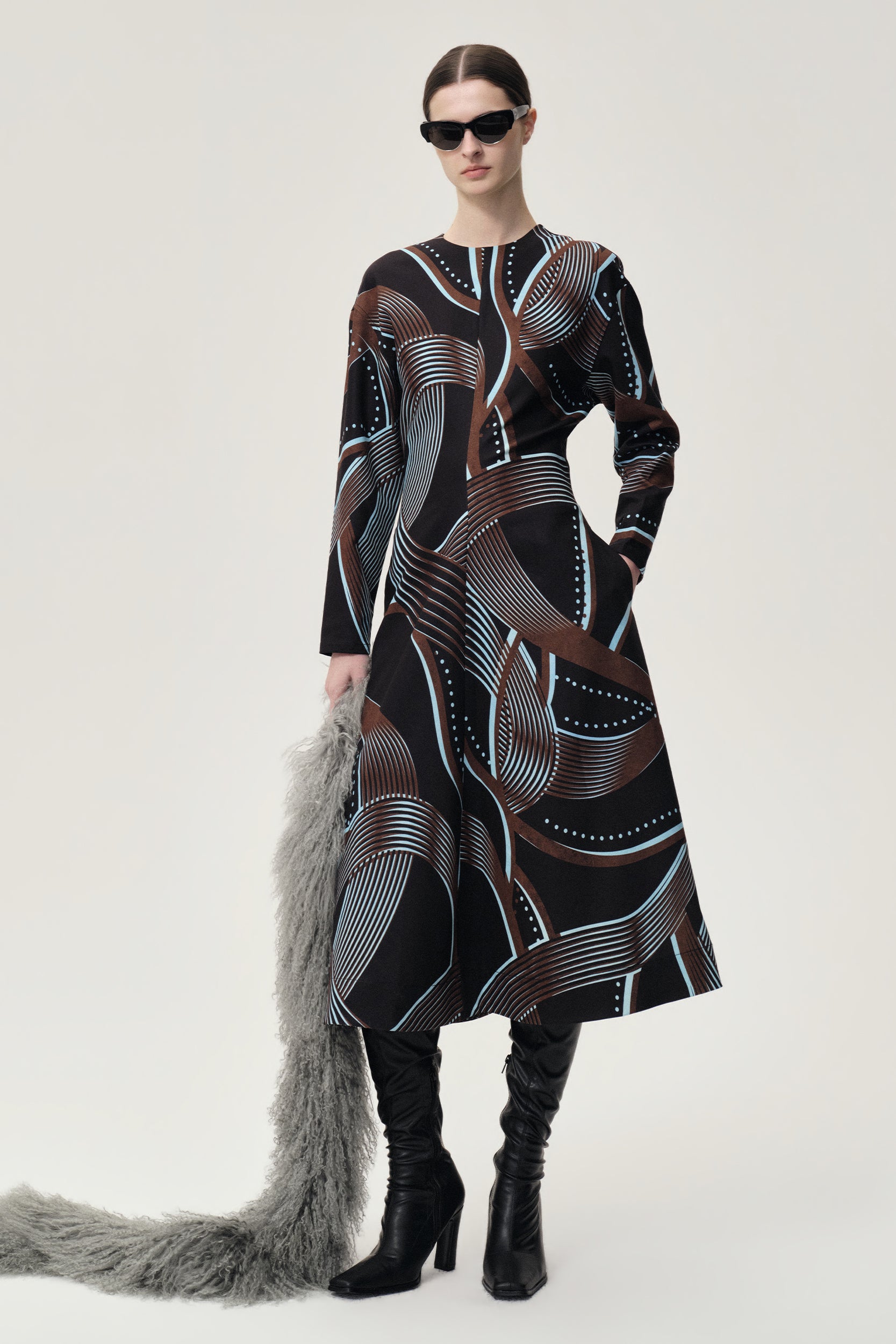 Printed Draped-waist Dress Multi