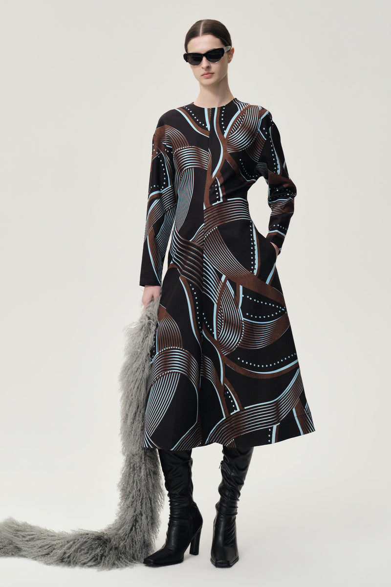 Printed Draped-waist Dress Multi