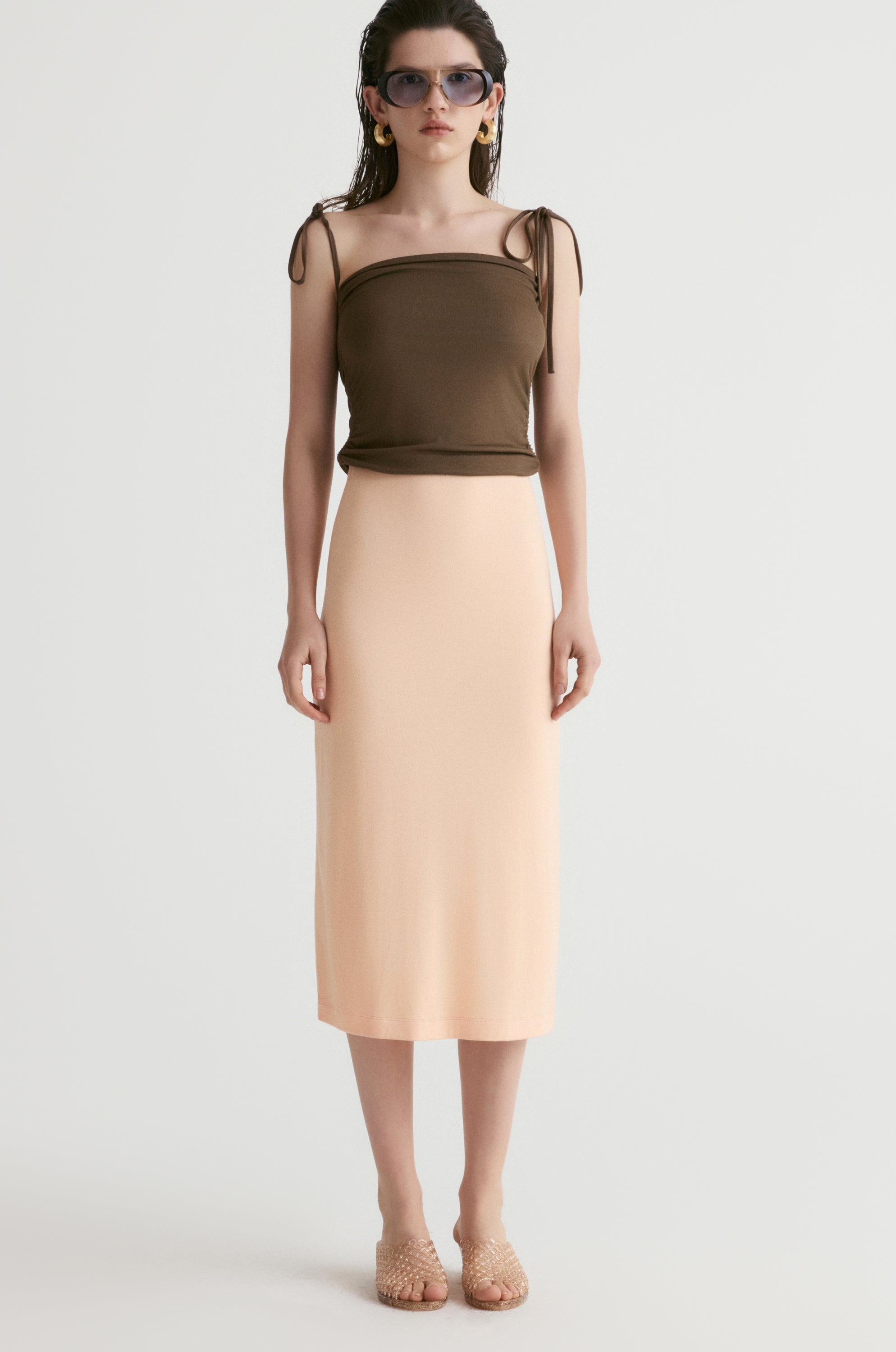 Rib Two-tone Skirt-Peach