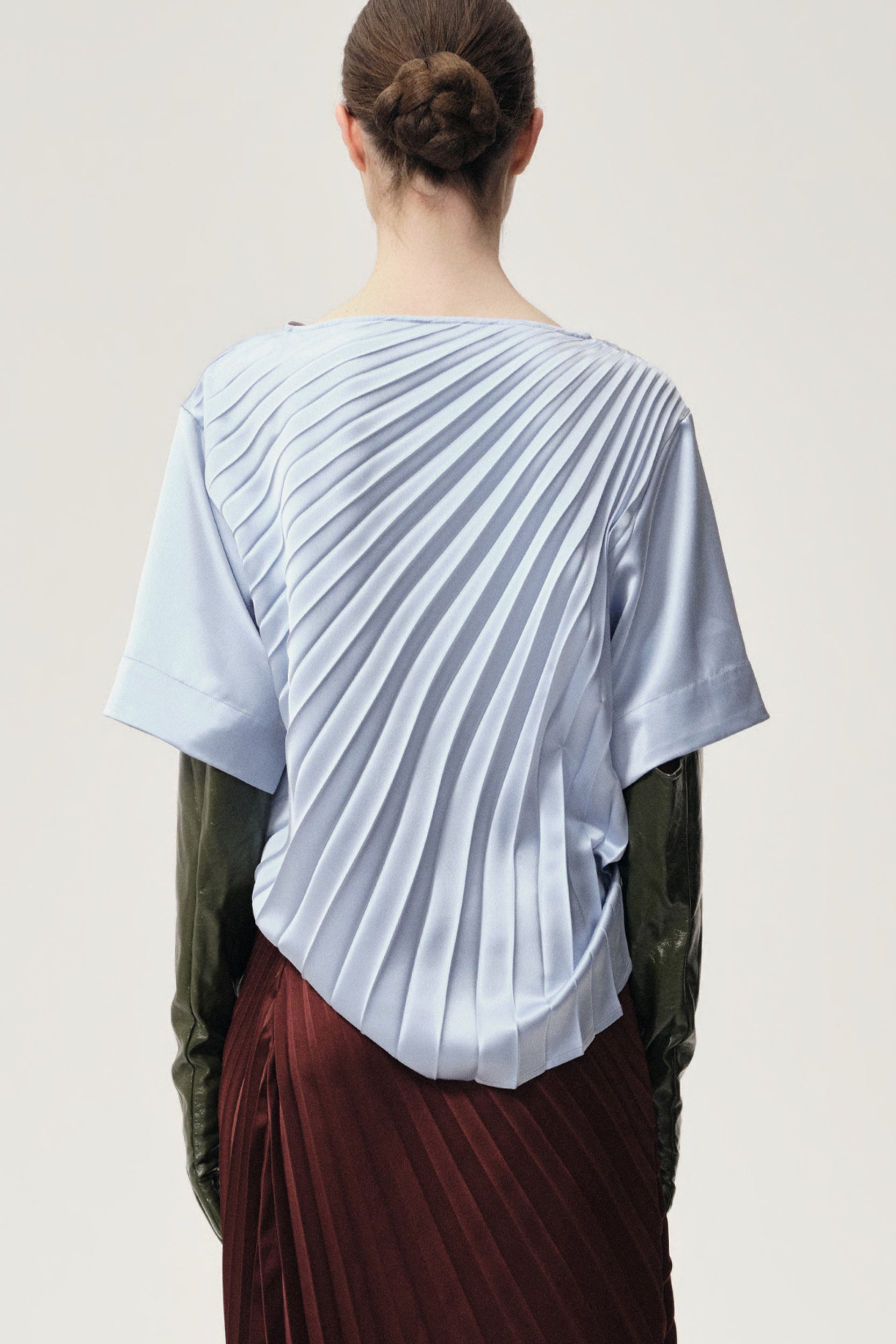 Asymmetrical Pleated Blouse Light Blue