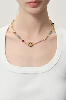 Tide gold-plated and seashell beaded necklace Beige