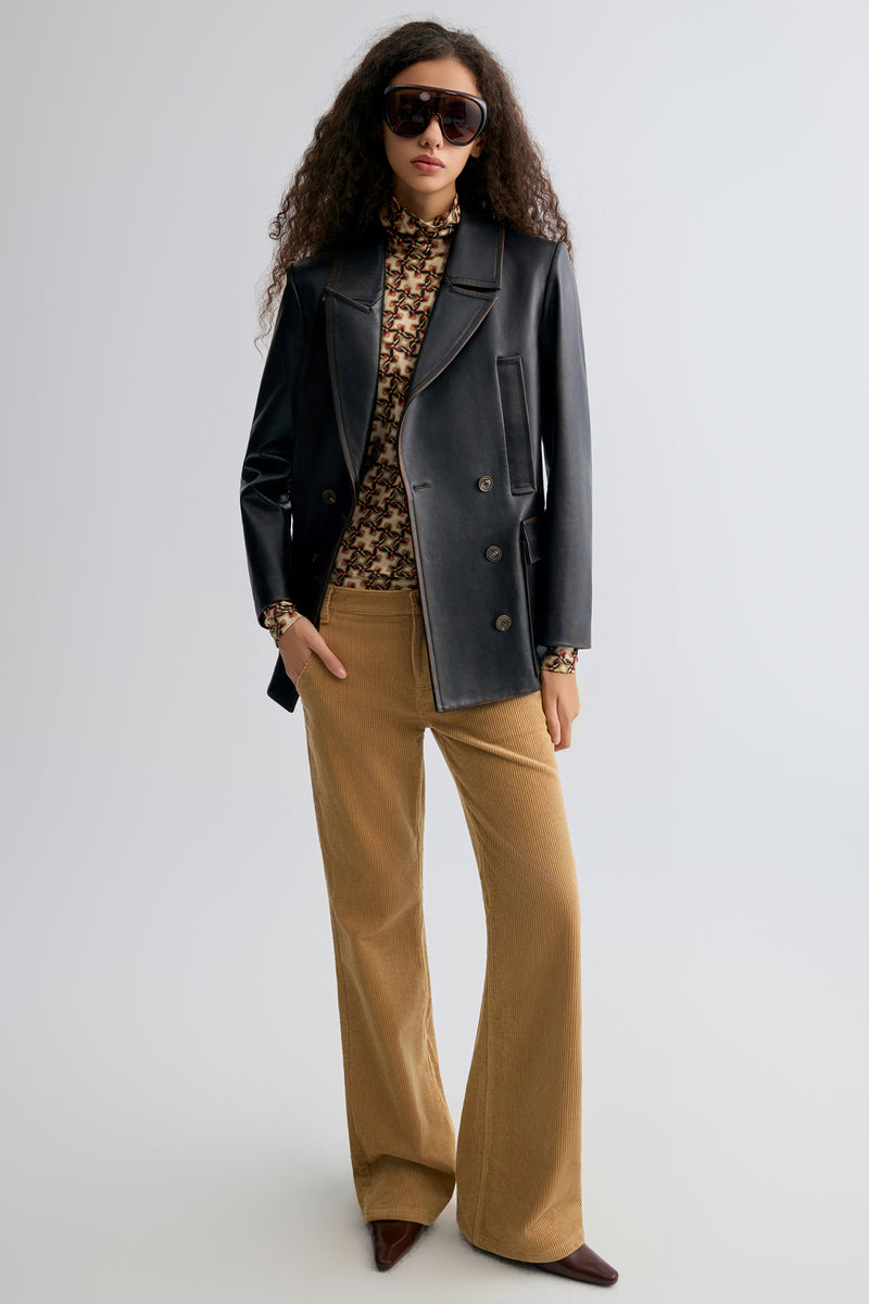 Double breasted Leather Jakcet