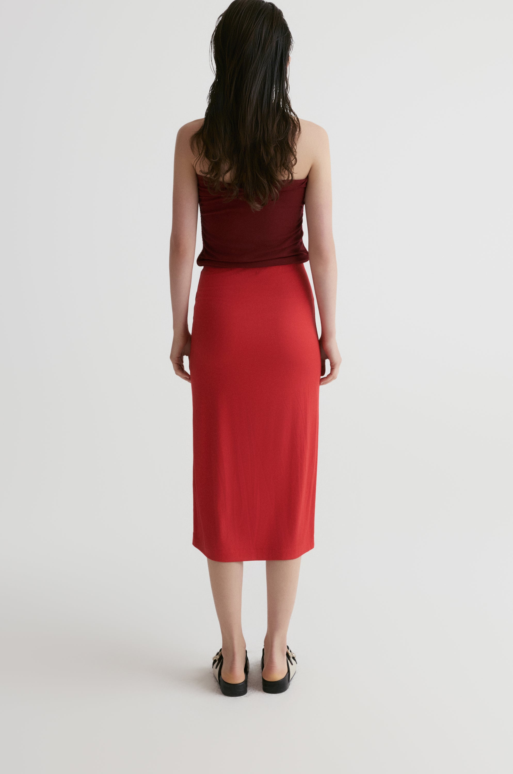 Rib Two-tone Skirt-Red