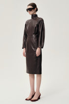 Sculptural Leather Dress Dark Brown