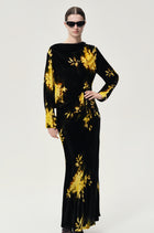 Abstract Floral Velvet Blouse in Silk and Viscose Black