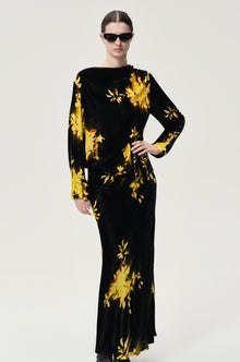 Abstract Floral Velvet Blouse in Silk and Viscose Black