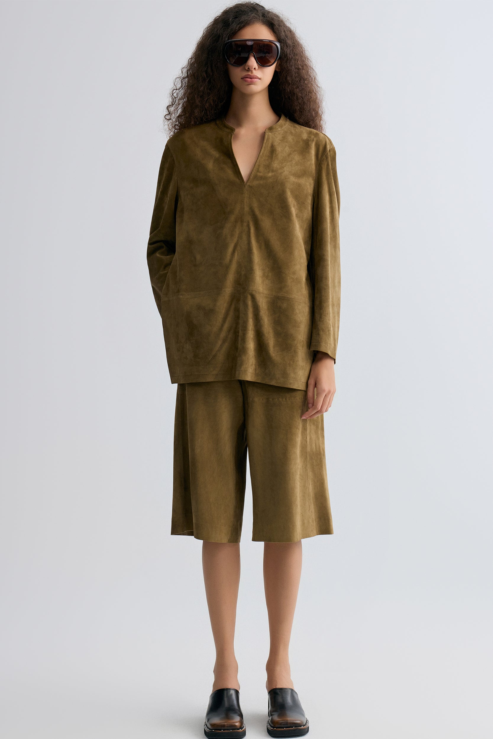 Long Suede  Bermuda Shorts