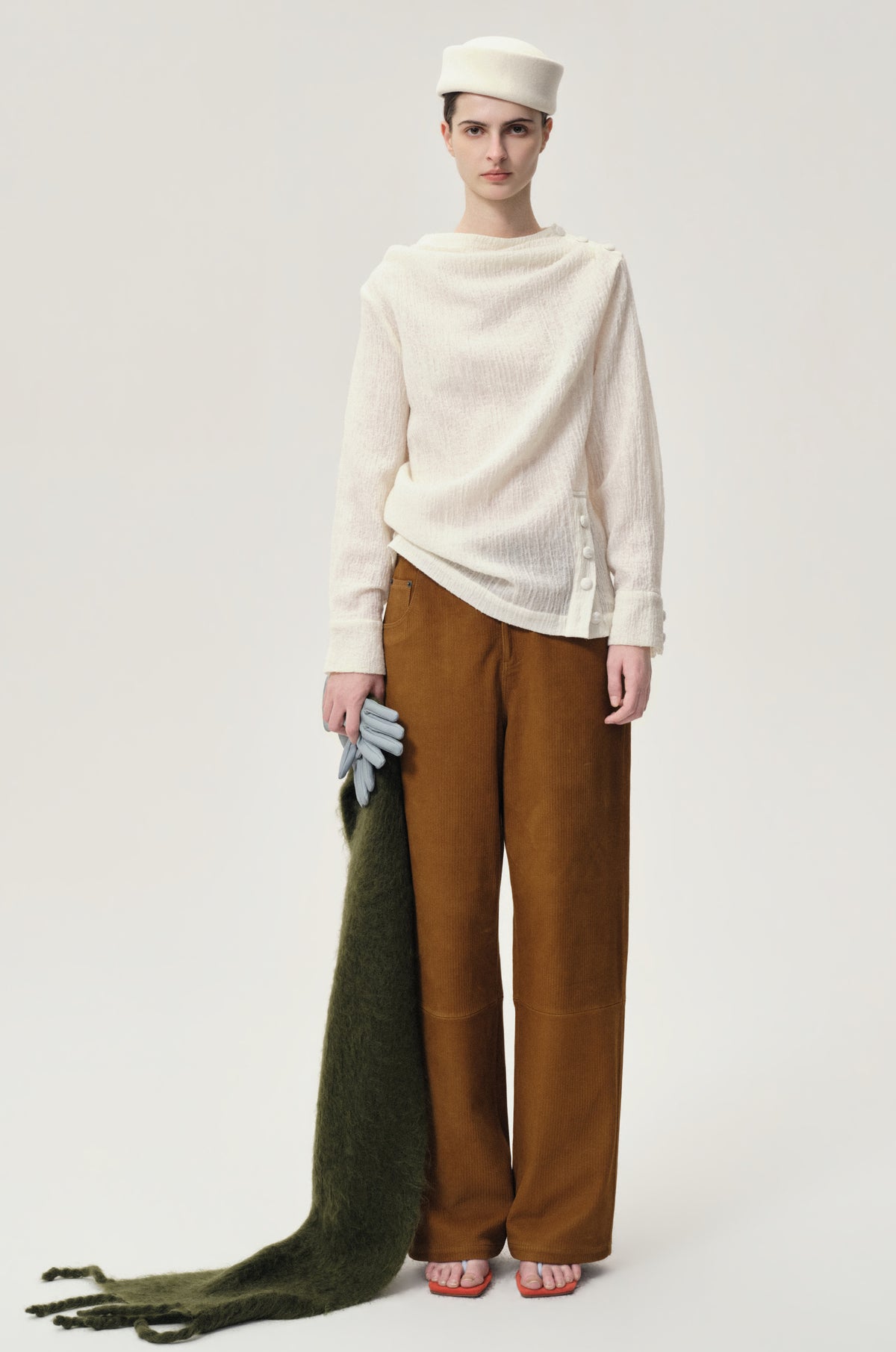 Draped Wool-blend Top Cream