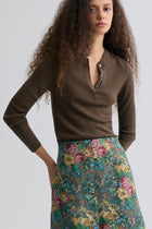 Superfine Merino Wool Knit Henley Olive