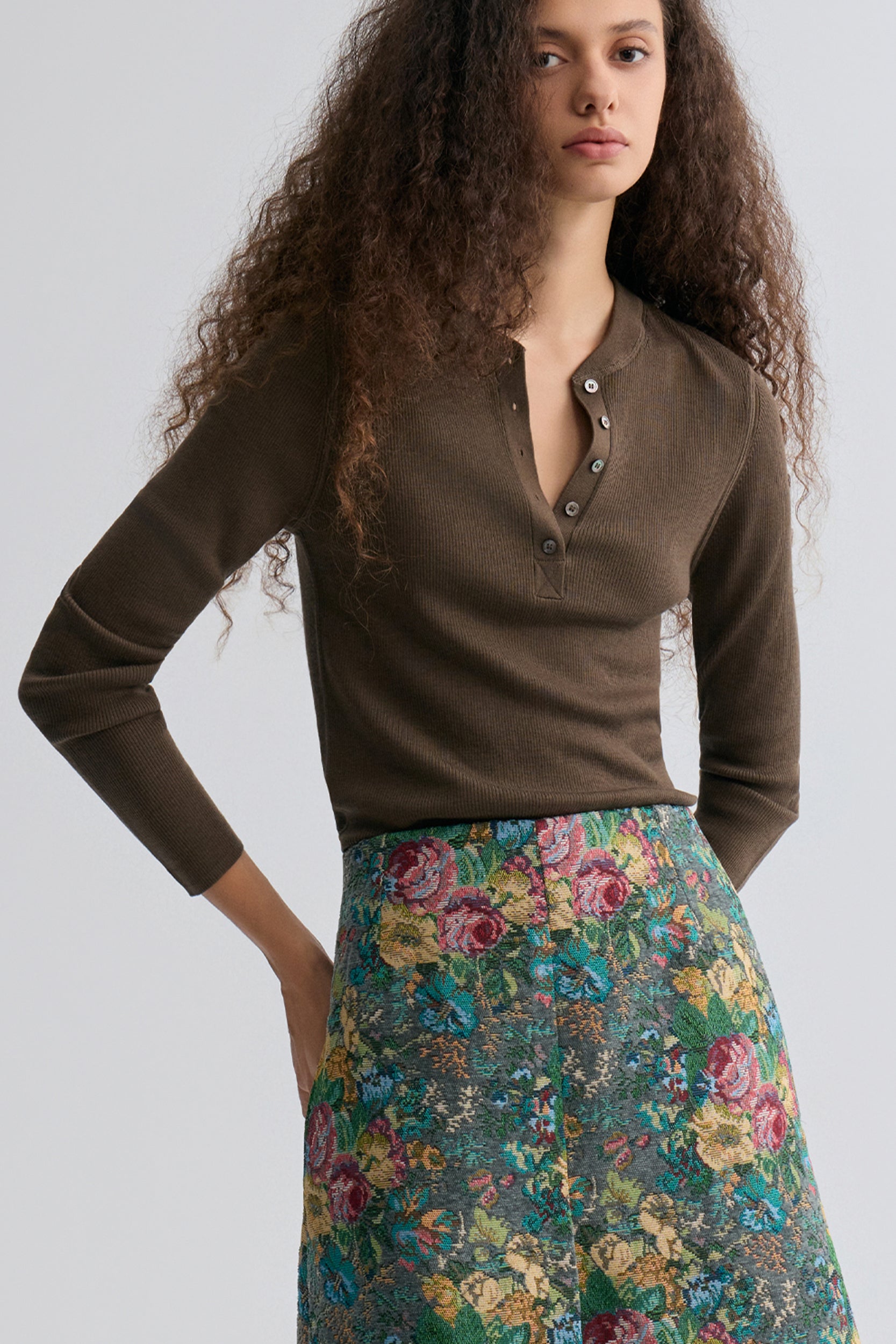 Superfine Merino Wool Knit Henley Olive