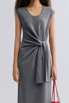 Knot-detail Knitted dress in Merino Wool  Grey melange